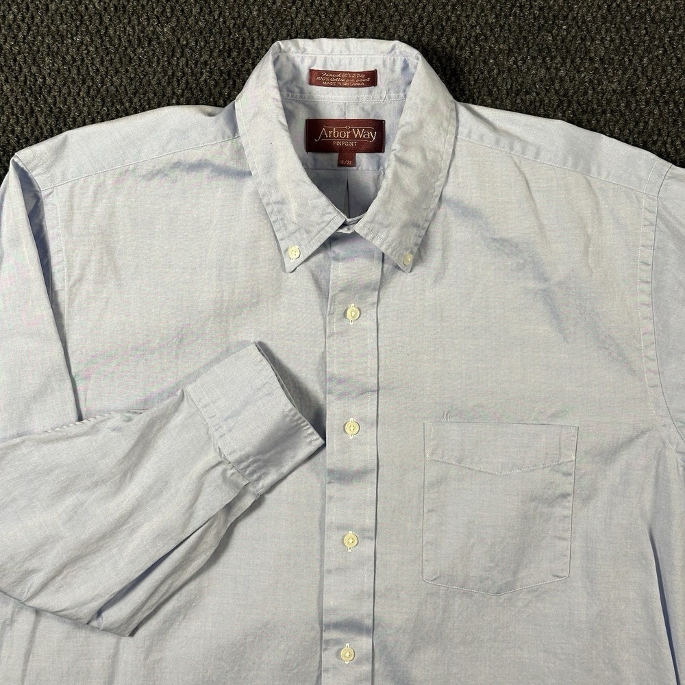 Vintage Arbor Way Men's Pinpoint Oxford Dress Shirt 16 33 Blue Button Down Long